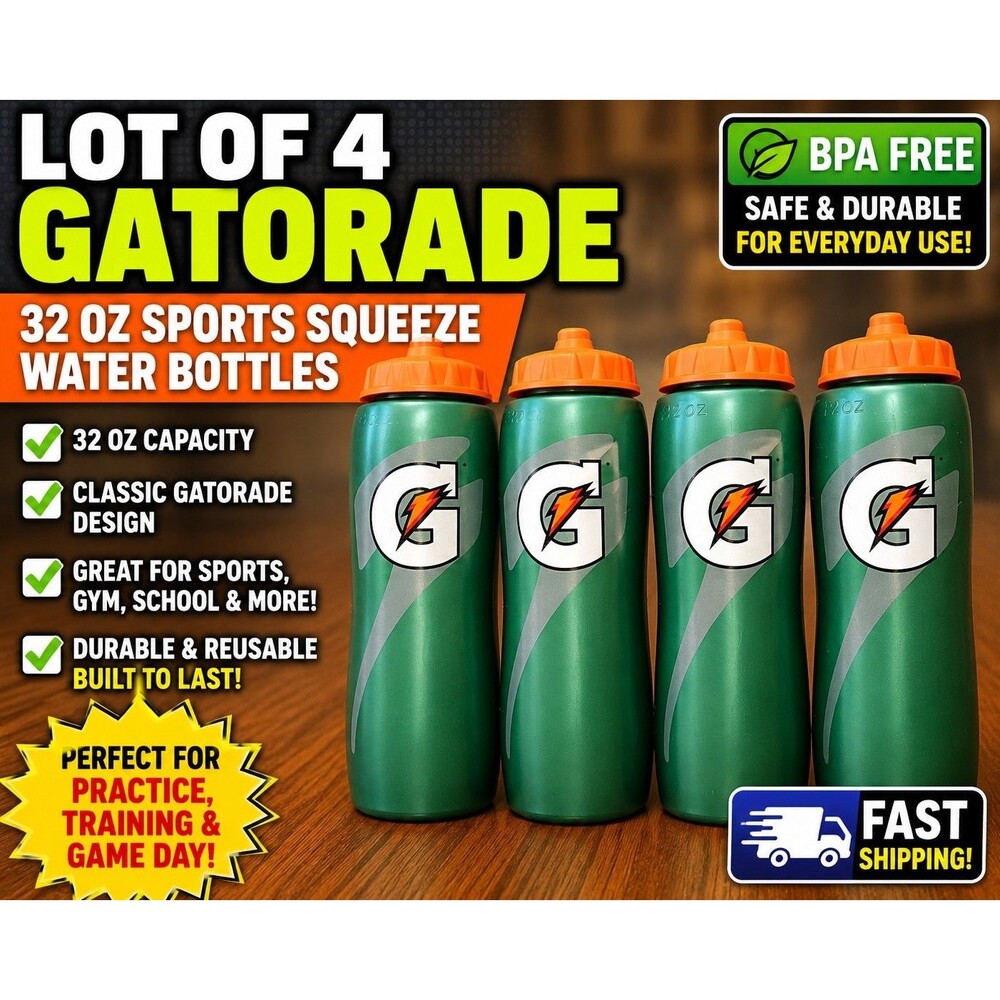 Lot of 4 Gatorade 32 oz Sports Squeeze Water Bottles Green Orange BPA Free